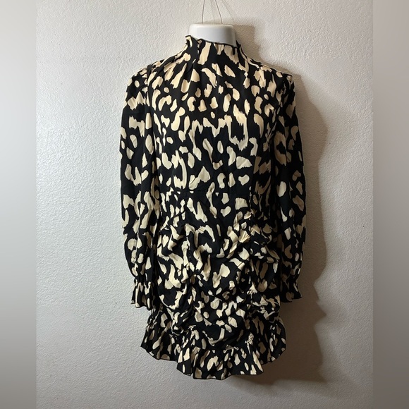 🆕Yozy Long Sleeve Stand Collar Mock Neck Flounce Sleeve Ruched Ruffle Dress L🆕 - Picture 4 of 16